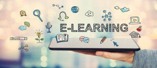 E-learning concept with man holding a tablet computer